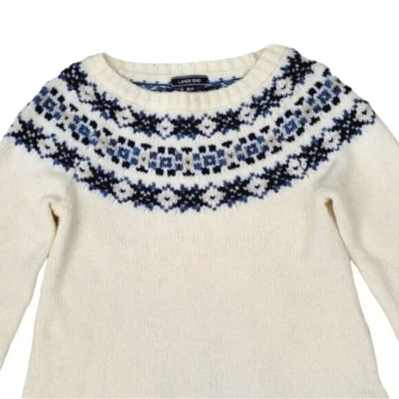 Lands End Fair Isle Nordic Airspun Cozy Alpaca Wool Sweater Size Medium 10-12 - Picture 4 of 10